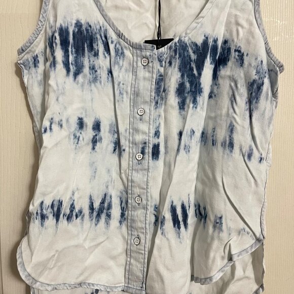 DL1961 Women's NWT Blue 100% Tencel Lyocell Tie Dye Button Up Sleeveless Top XS - Picture 4 of 7